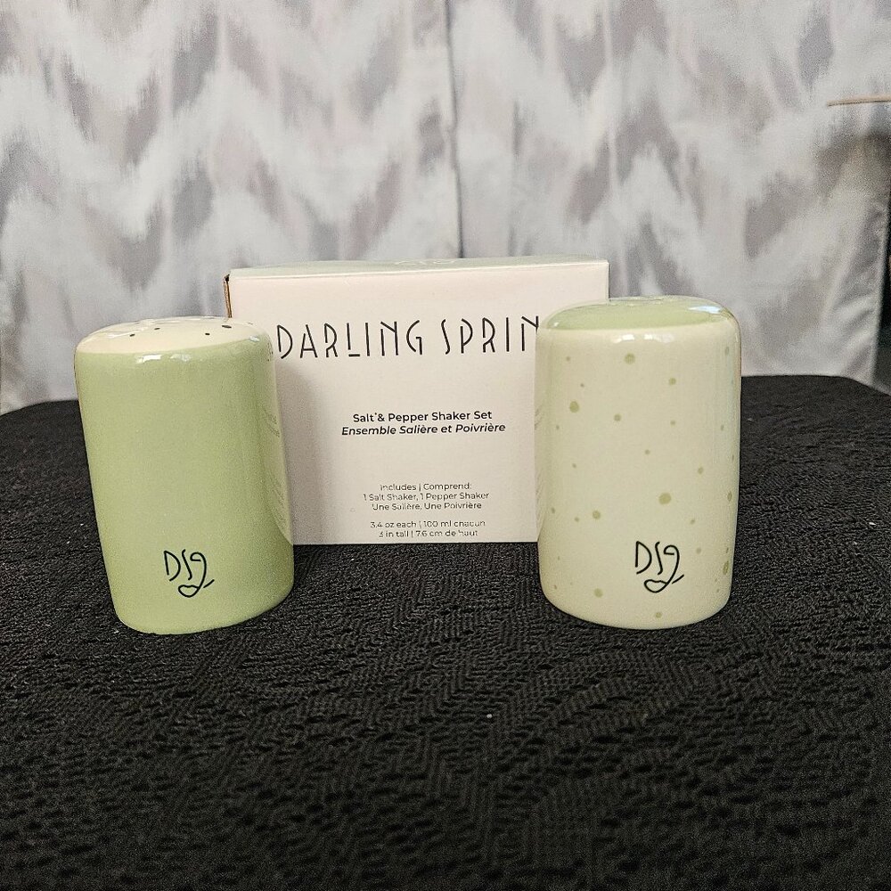 NIB Darling Spring Salt & Pepper Shaker Set - Sage Green Color